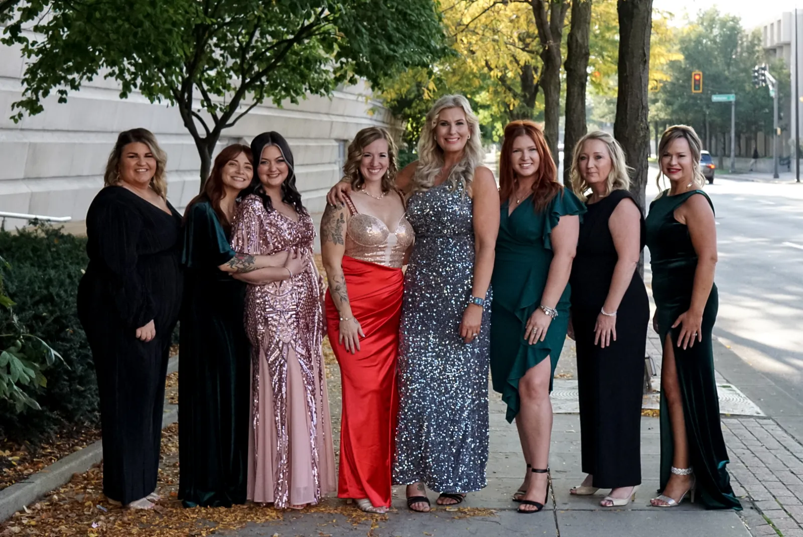 Group of Nurses' Ball attendees in evening gowns